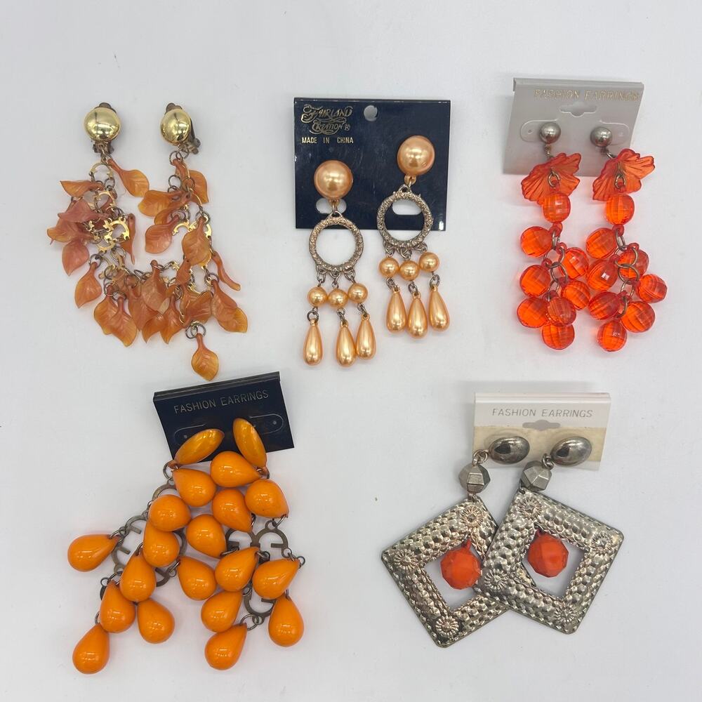 Vintage Orange Earrings Lot Bundle Big Bold Statement 80's 90's Kitsch Jewelry